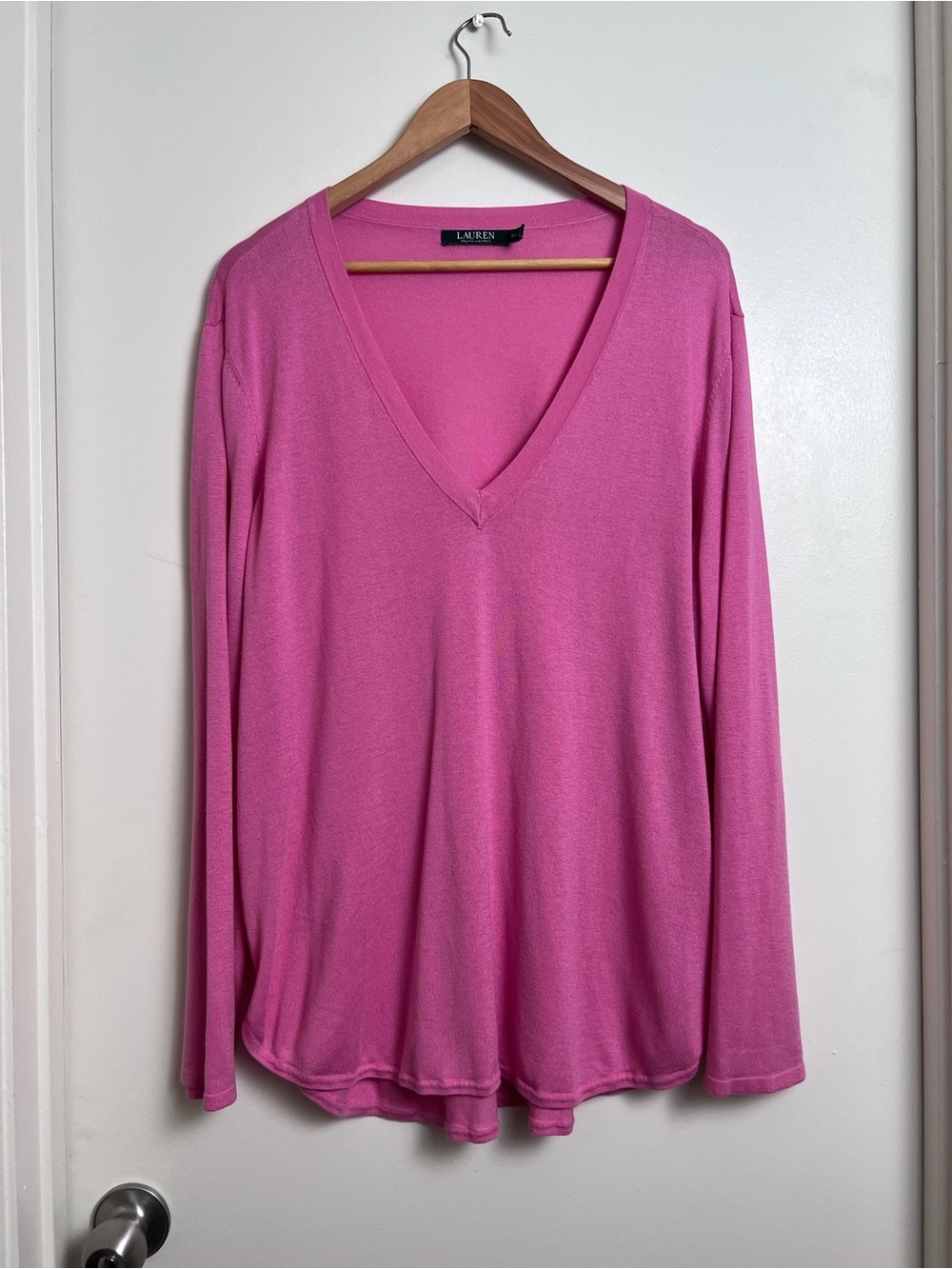 Lauren Ralph Lauren Pink Silk Modal V-Neck Sweater 3X Lightweight Knit